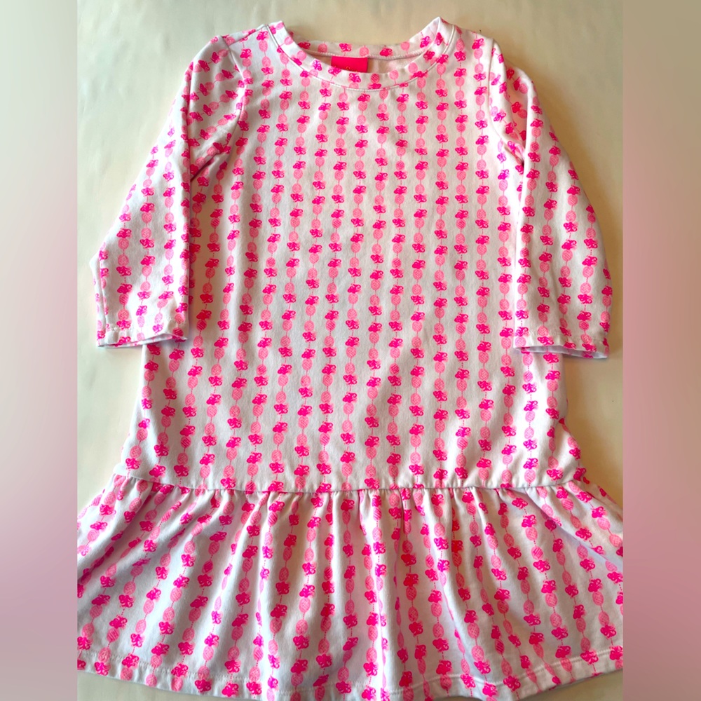 Lilly Pulitzer girl white and pink print cotton terry dress size L(8/10)